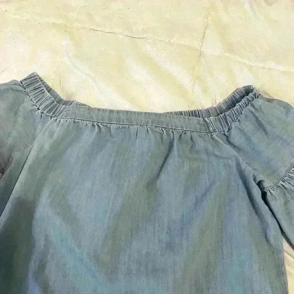 Madewell Denim Azalea Off-the-Shoulder Mini Dress Blue Bell Sleeve Size S - Picture 11 of 11